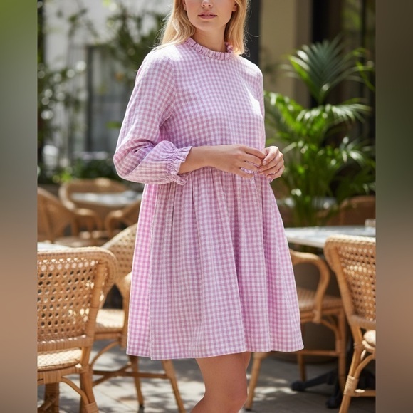 Free People Dresses & Skirts - Free People Liza Drop Waist Gingham Midi Dress in Tuscany Pink Size XS